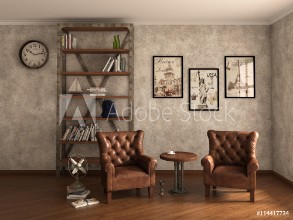 Bild på Home library with armchairs Clean and modern decoration 3d ill